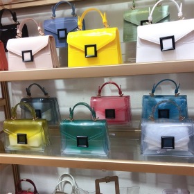 Jelly bag, transparent, PVC bag, gradient color, small square bag, handbag, one shoulder, diagonal span