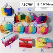 Gradient, mini, rainbow bag, pearl, handbag, rhombic, chain, single shoulder, diagonal span, jelly bag