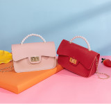 Pearl, portable, small square bag, shoulder bag, chain, messenger bag