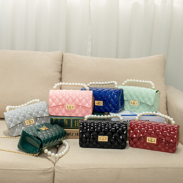 Pearl, portable, Lingge, PVC jelly bag, fashion, chain, Messenger, single shoulder, small bag