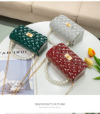 Pearl, portable, Lingge, PVC jelly bag, fashion, chain, Messenger, single shoulder, small bag
