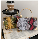 Retro, snake pattern, box, small square bag, chain, portable, one shoulder, messenger bag