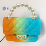 Gradient, mini, rainbow bag, pearl, handbag, rhombic, chain, single shoulder, diagonal span, jelly bag