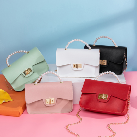 Pearl, portable, small square bag, shoulder bag, chain, messenger bag