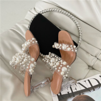 Middle heel, pearl, transparent heel, sandal