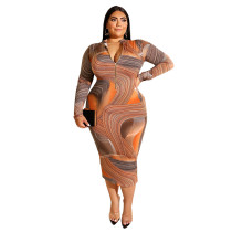 Printed, tight, buttocks, zipper, front and back, large, dress