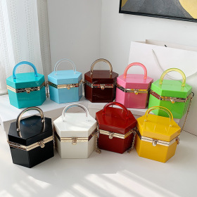Candy color, acrylic, chain, handbag, hexagon, one shoulder, messenger bag