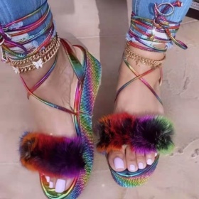 Thick soles, rhinestones, bandages, colorful sandals