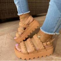 Thick sole, middle heel, metal chain buckle, Roman sandals