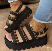 Thick sole, middle heel, metal chain buckle, Roman sandals