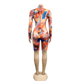Fashion, painting, printing, long sleeves, casual, jumpsuit
