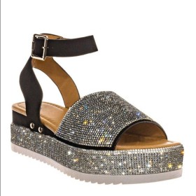 Thick sole, middle heel, colorful, diamond sandals