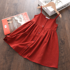 Thin sling, solid color, cotton, vest, button, dress