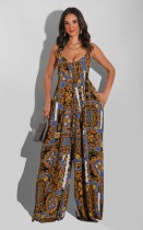 Printed, open back, loose, suspender, Jumpsuit