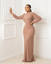 Solid color, leisure, long sleeves, temperament, dress