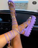 Round head, thick sole, middle heel, foot ring, bandage, sandals