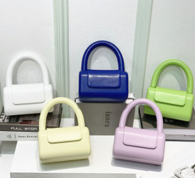 Pu candy color, square box bag, hand-held women's bag