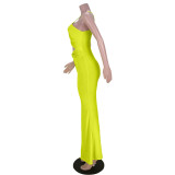 Solid color, sexy, hollow, split, knot, zipper, dress