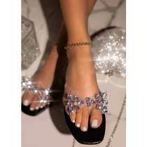 Transparent, bow, diamond, flip flop, square head, flat bottom sandals
