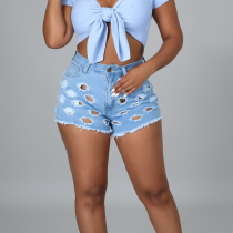 Wash, make old, holes, denim shorts
