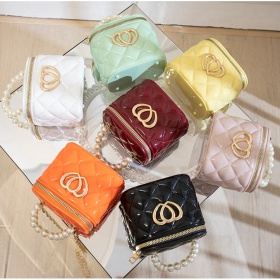 Peach heart, handbag, PVC, pearl box, jelly bag, mini, cosmetic bag