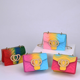 Single shoulder, Crossbody, chain, small square bag, peach heart, dazzle color, mini, jelly bag