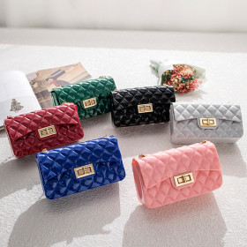 Jelly bag, Lingge, single shoulder, Messenger Bag, mini, chain, PVC small square bag