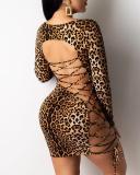 Leopard print, backless, lace up, Hip Wrap, dress