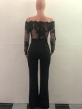 Water soluble lace, straight neck, wide leg, Jumpsuit