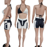 Black and white, stitched, sexy, split, swimsuit, bikini, beach, hot pants, two-piece set