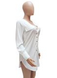 Solid color, shirt, V-neck, single breasted, slim fit, long sleeves, dress