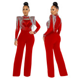 Fashion, sexy, casual, slim fit, high collar, perspective, hot drill, tassel, Jumpsuit