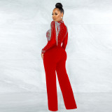 Fashion, sexy, casual, slim fit, high collar, perspective, hot drill, tassel, Jumpsuit