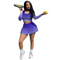 Gradient, slim fit, sports, long sleeves, skirt pants, two-piece set