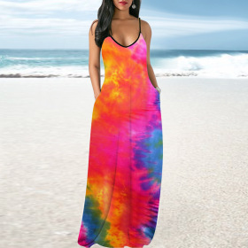 Large, cotton, tie dyed, suspender, long skirt, sexy, dress