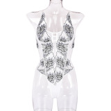 Lace, contrast, embroidery, body shaping Jumpsuit