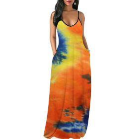 Large, cotton, tie dyed, suspender, long skirt, sexy, dress