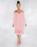 Straight shoulder, lace, fishtail skirt, perspective, dress