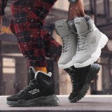 2021 High Top Men Boots Plush Warm Ankle Boots Men Military Battle Lace Up Black Snow Boots Winter Leather Luxury Sneakers Shoes