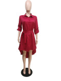 Asymmetric, shirt, pleated skirt, 9-point sleeve, lace up, shirt skirt