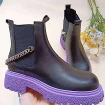 Martin boots, short boots, PU leather boots, chain, decoration