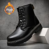 MILIKUYOU Leather Boots Men Plush Keep Warm Men's Casual Shoes Comfortable Ankle Boots Men Tooling Boots Winter Snow Shoes 2021