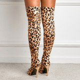 Over knee, leopard print, pointed head, thin high heels, boots, boots
