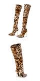 Over knee, leopard print, pointed head, thin high heels, boots, boots