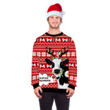 Christmas cow, digital printing, round neck, sweater, loose long sleeved shirt