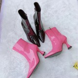 Pointed, patent leather, candy color, boots, heels, women's Boots