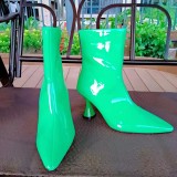 Pointed, patent leather, candy color, boots, heels, women's Boots