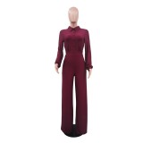 Solid color, long sleeve, casual, Jumpsuit