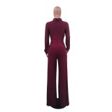 Solid color, long sleeve, casual, Jumpsuit
