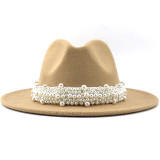British style, elegant jazz hat, pearl, top hat, 56-58-60cm